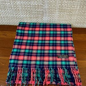 Amicale Pink & Green Tartan Plaid 100% Cashmere Scarf
